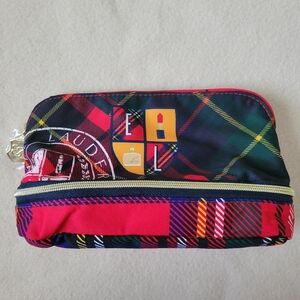 ✨️3/$9✨️ Estee Lauder Red & Blue Tartan Plaid 2 Zip Compartment Makeup Bag